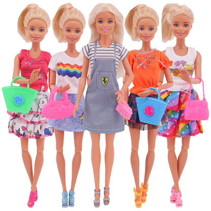 5Pcs Set of Barbies Doll Toy Clothes Accessories Barbies Clothes for Barbie Doll&1/6 BJD Blythe Shoes Mini Dress Bags Toy