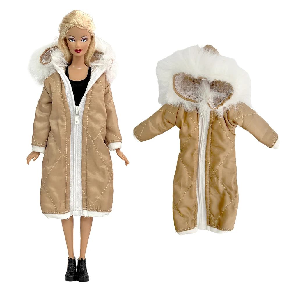 1 Pcs Fashion Hoodie Dress  for Barbie Doll Clothes Winter Jacket  Parka Coat Outfit for 1/6 BJD Doll Accessories JJ