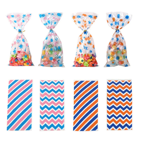 25pcs Colorful Plastic Candy Gift Bags Stripes Snack Bag Christmas Gift Bags for Biscuit and Cookie Birthday Party Favors Bag