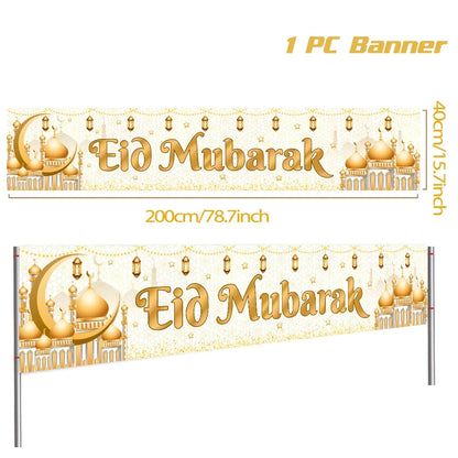 Eid Mubarak Outdoor Banner Flag Ramadan Decoration for Home 2024 Islamic Muslim Party Decor Gifts Ramadan Kareem Eid Al-Adha