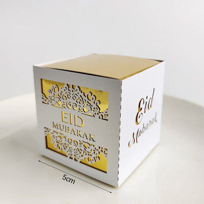 10Pcs Eid Mubarak Gift Box Ramadan Gift Packages Gold Hollow Eid Mubarak Candy Cake Box Eid Mubarak Decoration 2024 Muslim Party