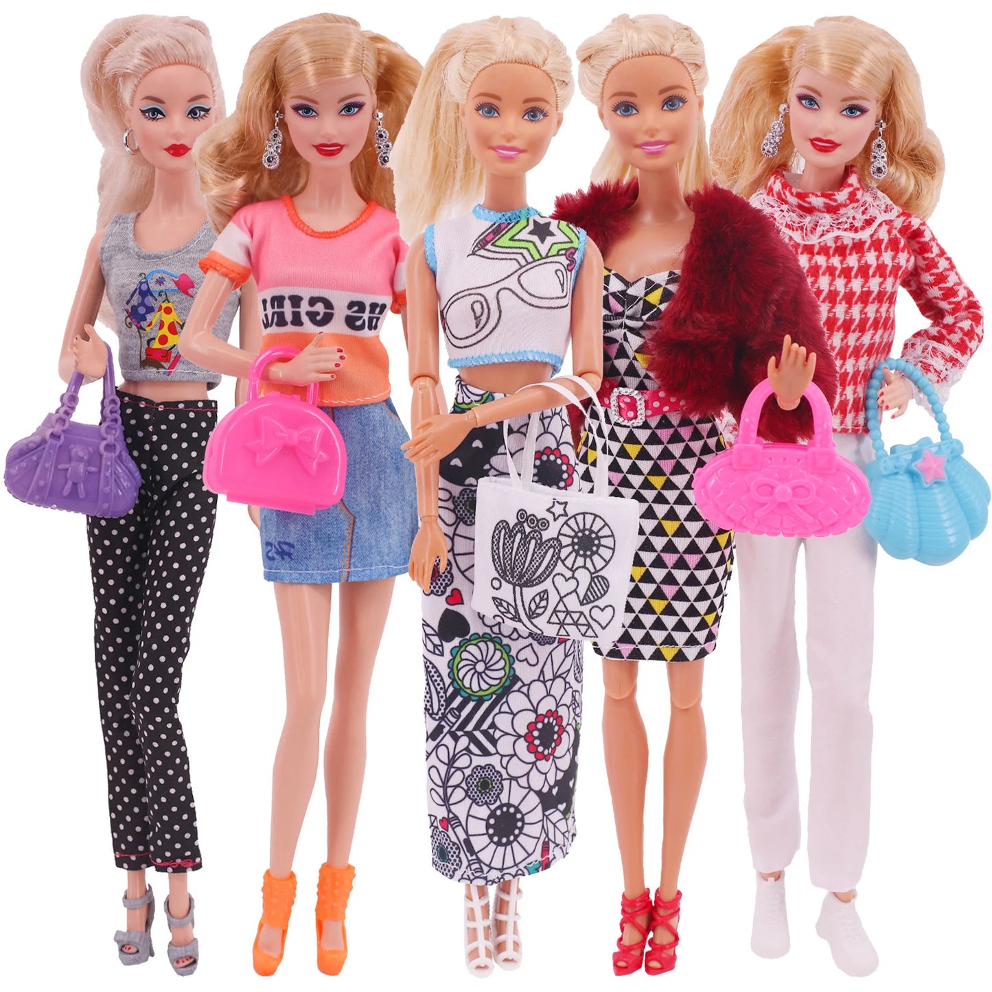 5Pcs Set of Barbies Doll Toy Clothes Accessories Barbies Clothes for Barbie Doll&1/6 BJD Blythe Shoes Mini Dress Bags Toy