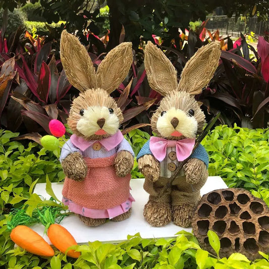 Decorations Garden Ornaments DIY Straw Rabbit Exquisite Hand Gifts Prizes Birthday Gifts Easter Decorations for 25cm