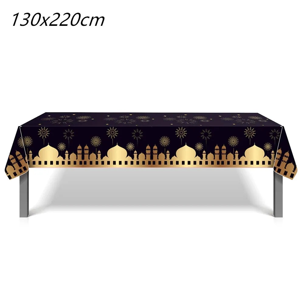 2022 Eid Mubarak Disposable Tablecloth Table Runner Banner Balloons Islamic Muslim Party Decor Ramadan Kareem Eid Al Adha Gift