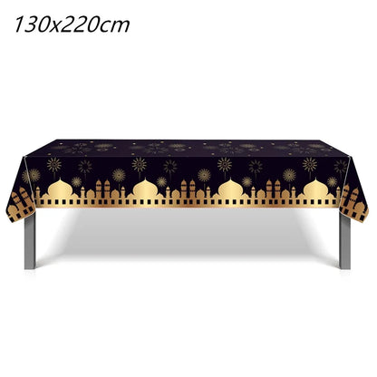 2022 Eid Mubarak Disposable Tablecloth Table Runner Banner Balloons Islamic Muslim Party Decor Ramadan Kareem Eid Al Adha Gift