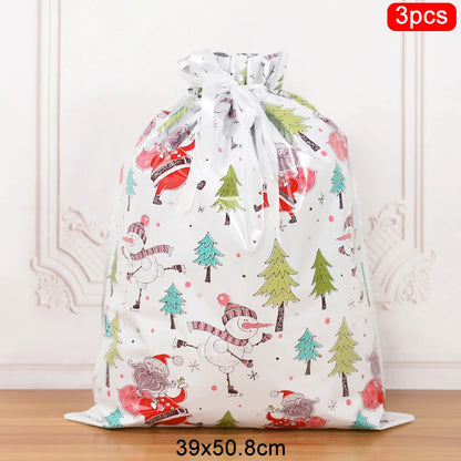 3/5Pcs Merry Christmas Drawstring Gift Bag New Year 2025 Large Candy Cookie Packaging Bag 2024 Navidad Christmas Home Decoration