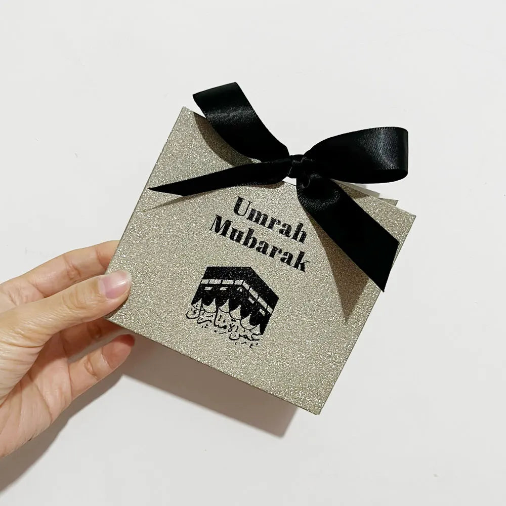 Elegant Shiny Umrah Mubarak Gift Box for Muslim Islamic Ramadan Kareem Iftar Eid Al-Fitr Hajj Congratulation Keepsake Decoration