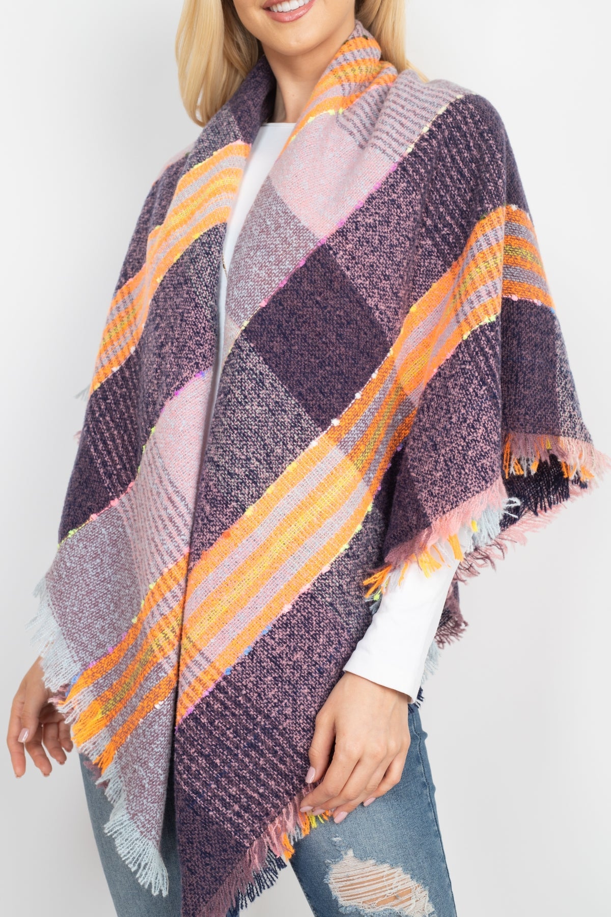 Multi Color Blanket Fringed Scarf