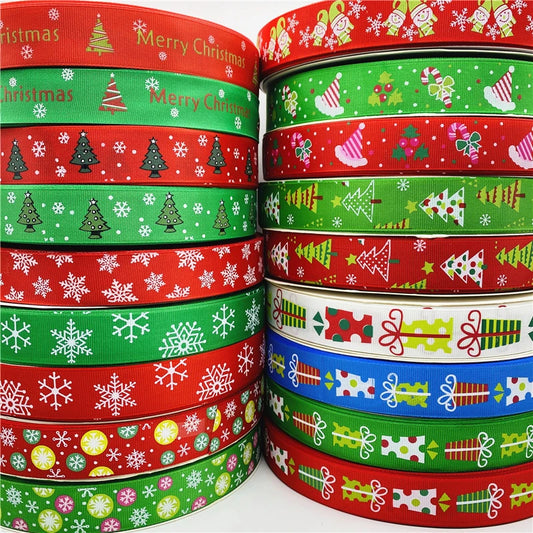 5yards/Lot 25mm Christmas Decor Grosgrain Ribbon Printed Christmas Ribbon for Handmade Design Christmas Decoration Sewing Fabric