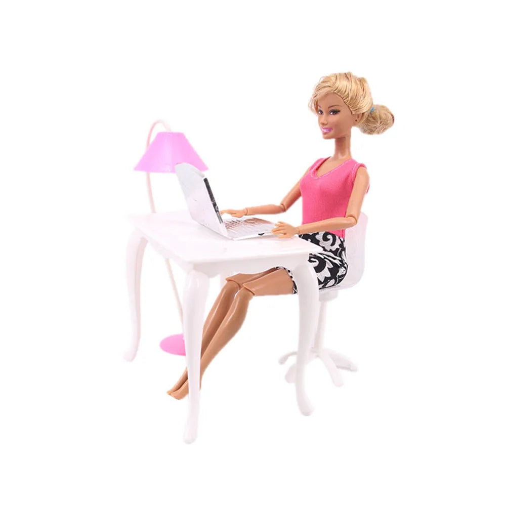 Barbies Doll House Furniture Bed Table Chair Plastics Cleaning Tools for 11.8inch Barbies Accessories Mini Furniture Model Gifts