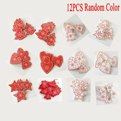 12pcs/Set Wooden Christmas Tree Toys Christmas Ornaments Christmas Decoration Party Home Wedding New Year 2022 Noel Navidad