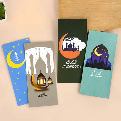 6Pcs Eid Mubarak Envelopes Eid Al-Fitr Gifts Card Cash Money Red Packet Ramadan Decoration for Home Muslim Islamic Party Decor