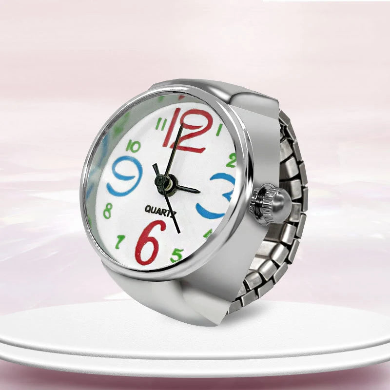 Steel Fun Vintage Punk Quartz Finger Pocket Watch Ring for Women Men Goth Clock Rings Digital Watch Elastic Stretchy Rings Gifts