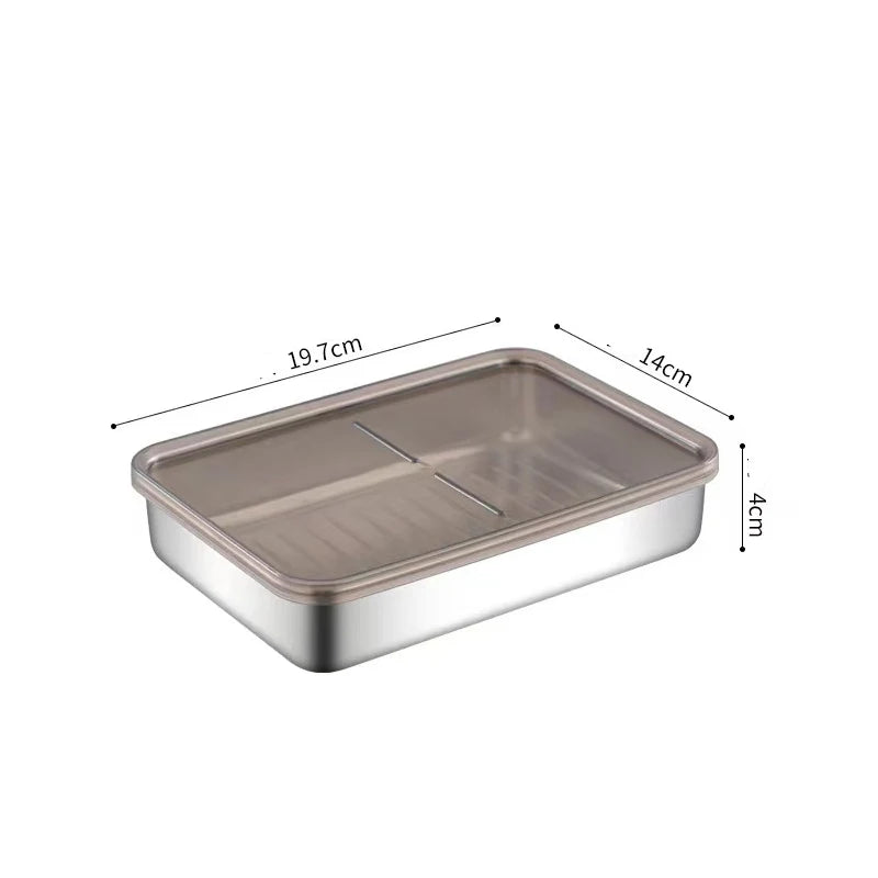 Stainless Steel Refrigerator Meat Storage Box Food Storage Containers With Lid Refrigerator Organizer Container Kitchen Storage