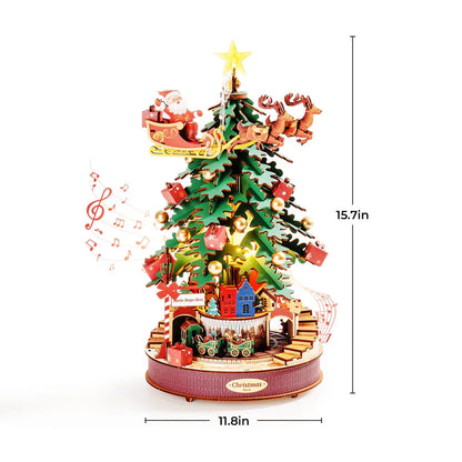 Robotime Rolife Christmas Melody Tree Music Dearmer Boxes 3D Wooden Puzzle With Light Perfect Family  GiftsEasy Assemble Toys