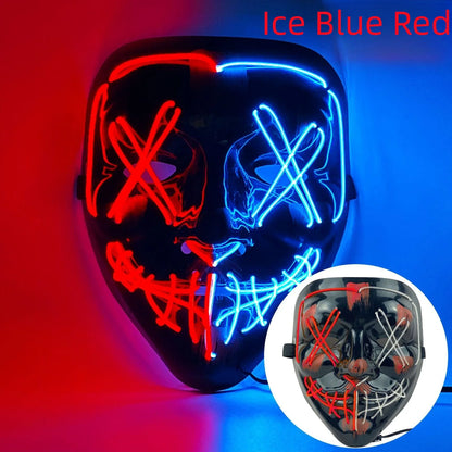 Hot Sale Halloween Glowing Scary Face Mask Luminous LED Purge Mask Neon Light Up Horror Party Mask Cosplay Costume Supplies