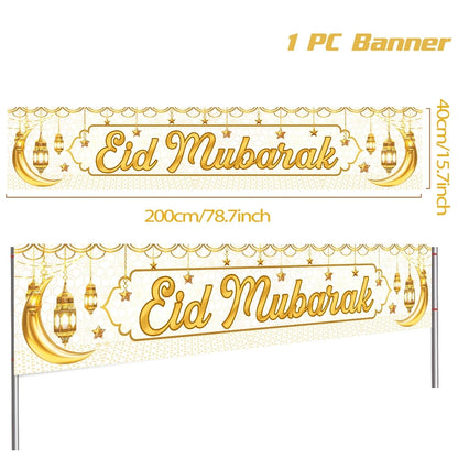 Eid Mubarak Outdoor Banner Flag Ramadan Decoration for Home 2024 Islamic Muslim Party Decor Gifts Ramadan Kareem Eid Al-Adha