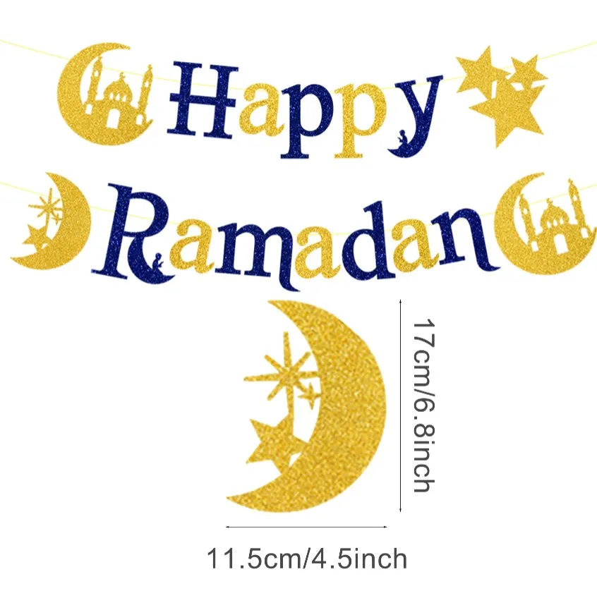 Eid Mubarak Banner Bunting Balloons Plates Tablecloth Kareem Ramadan Decoration for Home 2024  Muslim Islamic Party Supplies