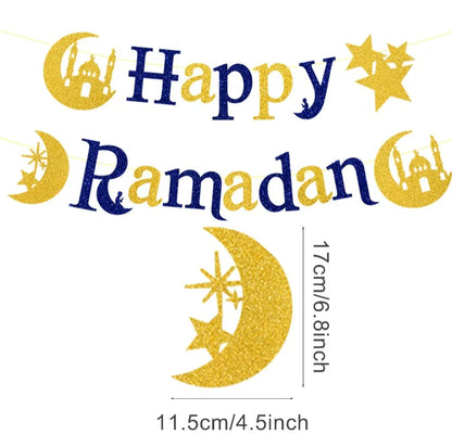 Eid Mubarak Banner Bunting Balloons Plates Tablecloth Kareem Ramadan Decoration for Home 2024  Muslim Islamic Party Supplies
