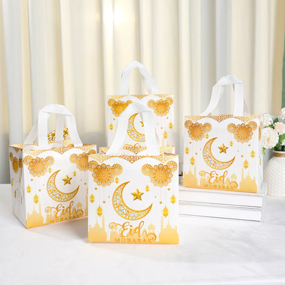 4Pcs Eid Mubarak Gift Bag Ramadan Kareem Nonwoven Pouch Cookie Candy Packaging Bags Muslim Islamic Ramadan Party Decor Supplies