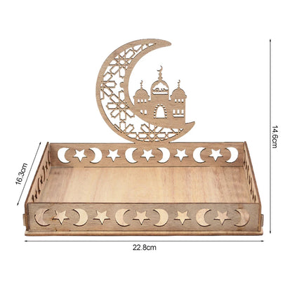 Wooden Eid Mubarak Food Tray Ramadan Decoration for Home Cake Display Islam Muslim Party Supplies 2024 Ramadan Kareem Eid Gifts