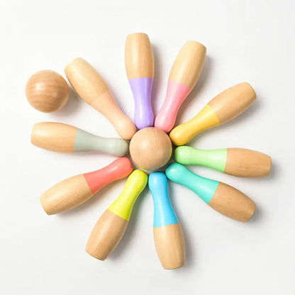 Wooden Bowling Toy Fine Workmanship Safe Use Wooden Kids Indoor Outdoor Bowling Toys Kids Bowling Set Interactive Toy
