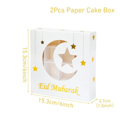 2Pcs Eid Mubarak Gift Box Candy Cake Chocolate Packaging Box Ramadan Kareem Home Decoration 2024 Islamic Muslim Party Supplies