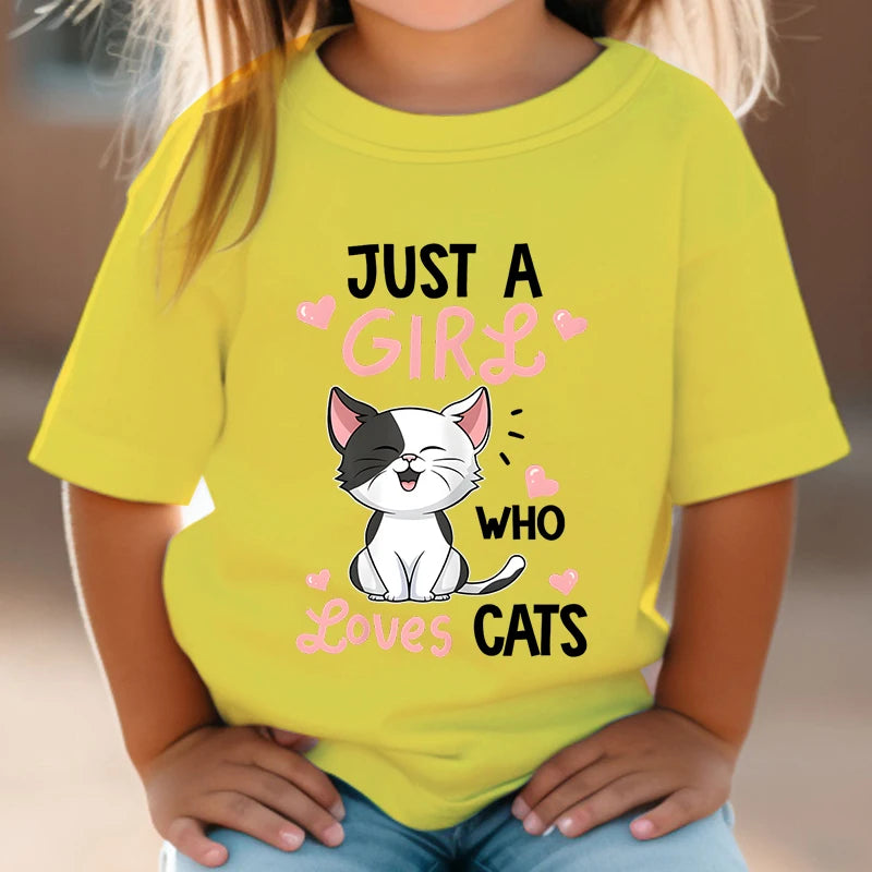 Just a Girl Who Loves Cats Tshirt Girls Y2k Harajuku Animal Summer Fashion Kids Clothes Funny Graphic Cute Cat Lover Streetwear