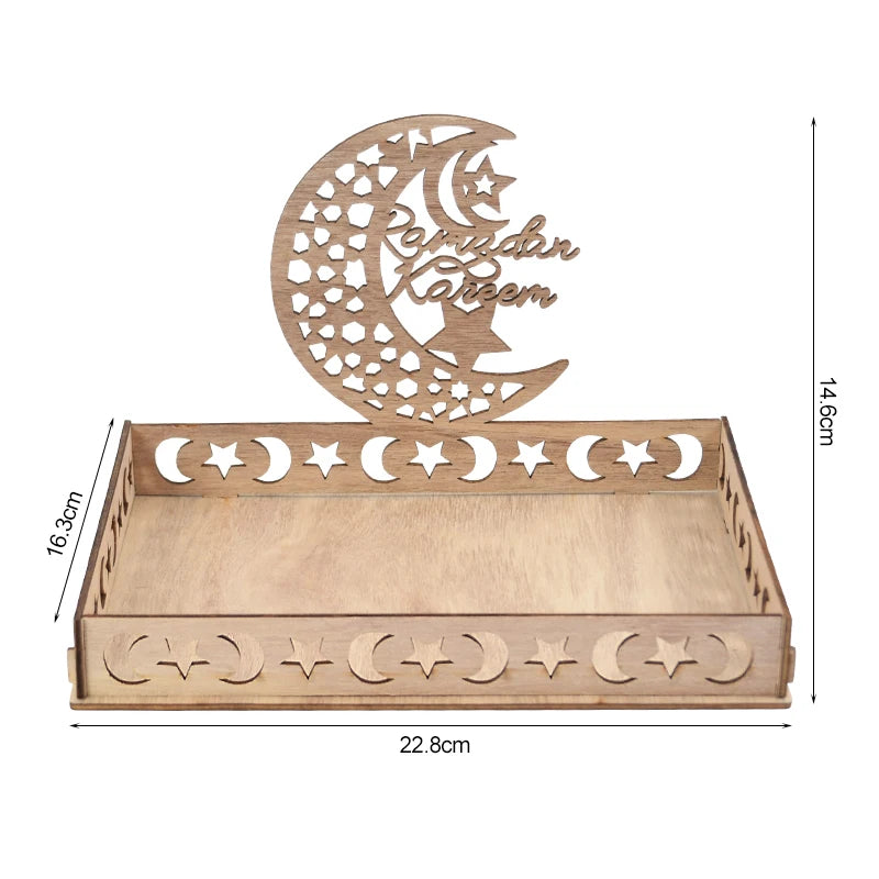 Wooden Eid Mubarak Food Tray Ramadan Decoration for Home Cake Display Islam Muslim Party Supplies 2024 Ramadan Kareem Eid Gifts