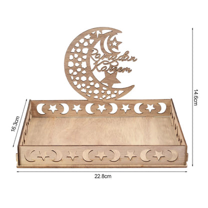 Wooden Eid Mubarak Food Tray Ramadan Decoration for Home Cake Display Islam Muslim Party Supplies 2024 Ramadan Kareem Eid Gifts