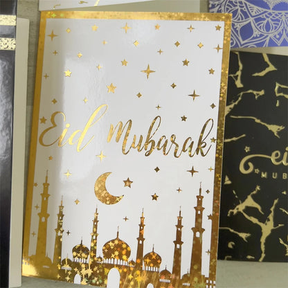 6pcs/Set Eid Mubarak Thanks Card Ramadan Decoration Gift Message Greeting Card Islamic Muslim Eid Al-Fitr Festival Party Decor