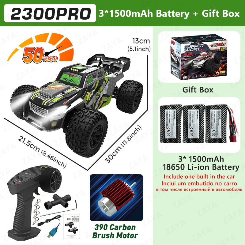 1:16 70km/H or 50km/H 4WD RC Car With LED Remote Control Cars High Speed Drift Monster 4x4 Truck for Kids Toy 2300PRO 2300MAX