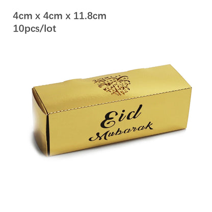 10Pcs Eid Mubarak Gift Box Ramadan Gift Packages Gold Hollow Eid Mubarak Candy Cake Box Eid Mubarak Decoration 2024 Muslim Party