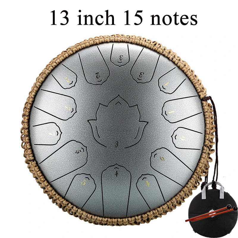Hluru Glucophone Steel Tongue Drum 13 Inch 15 Notes Tone Key C Ethereal Drum Handpan Percussion Musical Instrument