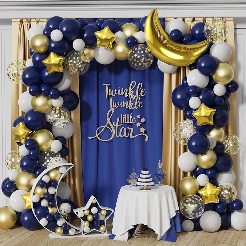 Twinkle Little Star Party Decorations Navy Blue Moon Star Balloon Garland Arch Kit for Baby Shower Ramadan Eid Mubarak Decor