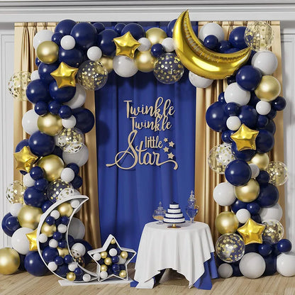 Twinkle Little Star Party Decorations Navy Blue Moon Star Balloon Garland Arch Kit for Baby Shower Ramadan Eid Mubarak Decor
