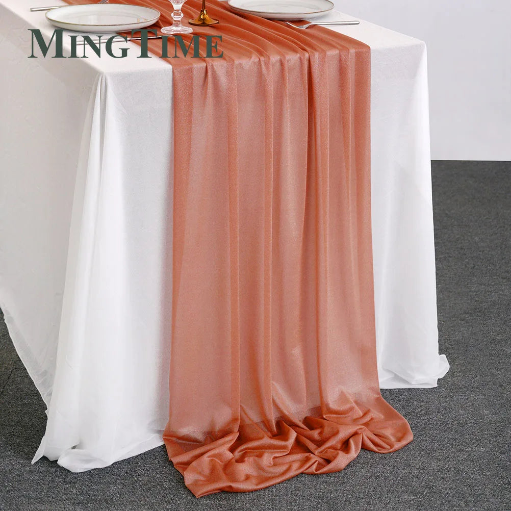 Sheer Chiffon Luxury Solid Colorful Table Runner Blue Rustic Boho Wedding Party Bridal Shower Birthday Home Christmas Decoration