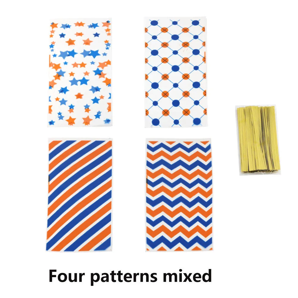 25pcs Colorful Plastic Candy Gift Bags Stripes Snack Bag Christmas Gift Bags for Biscuit and Cookie Birthday Party Favors Bag