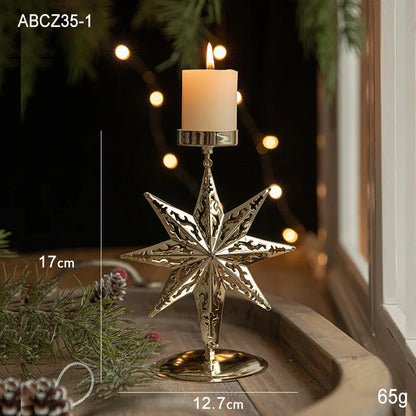 Christmas Golden Wrought Iron Candlestick Star Elk Christmas Tree Candle Holder Merry Christmas New Year Table Decoration