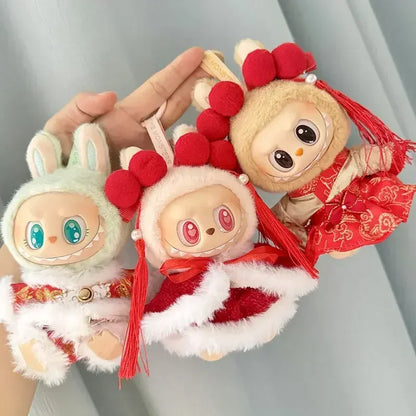 New Year Labubu Outfit for 17cm Mini Doll Chinese Style Matched Red Clothes Accessories