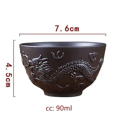 Zisha Bowl Handmade Tea Set Tea Bowl Chinese Style Dragon Pattern Ceramic Clay Kettle Gift Birthday Present Decorations