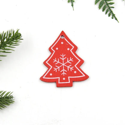 12pcs/Lot DIY White&Red Christmas Printed Wooden Pendants Ornaments for Kids Christmas Gifts Xmas Tree Ornaments Decorations