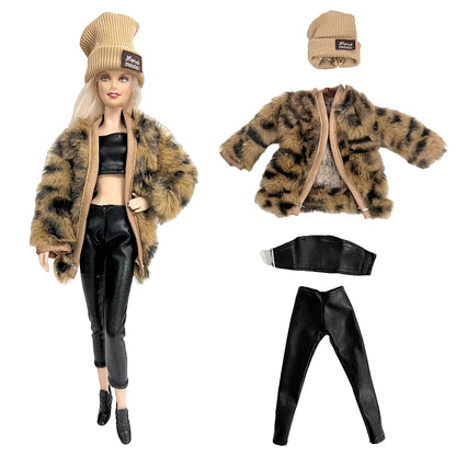 1 Pcs Fashion Hoodie Dress  for Barbie Doll Clothes Winter Jacket  Parka Coat Outfit for 1/6 BJD Doll Accessories JJ