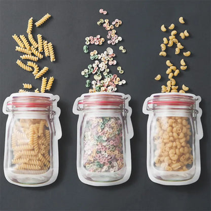 Kitchen Storage 5-20pcs Reusable Mason Jar Zipper Bags Grocery Candy Jar Food Storage Bags Portable Cookies Bags Kitchen Food