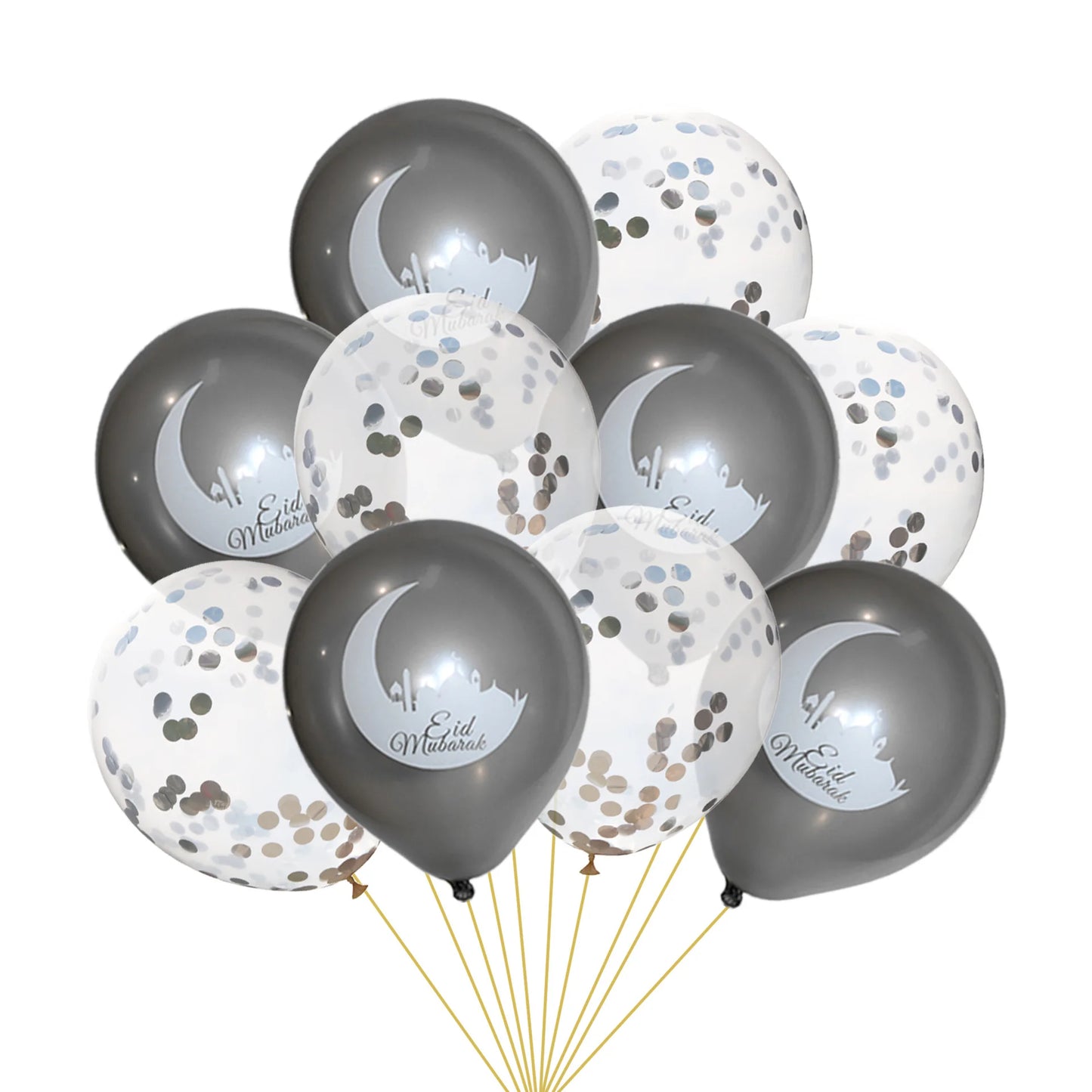 EID MUBARAK Balloons Decor, Ramadan Decoration, Silver and Gold, Islamic Muslim, Eid Mubarak Favors, Party Supplies, 10Pcs