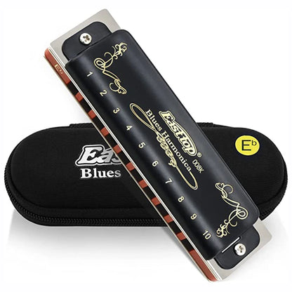 008K Diatonic Harmonica 10 Holes 20 Tones Blues Harp Mouth Organ Harmonica With Black Cover, Standard Harmonica With Canvas Bag