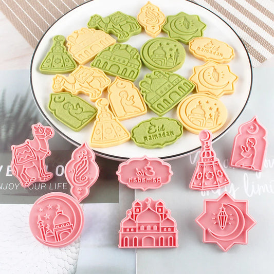 8Pcs Eid Mubarak Cookie Cutters Set Islamic Muslim Biscuit Mold Moon Star Stamp DIY Cake Baking Tools Ramadan Kareem Decoration