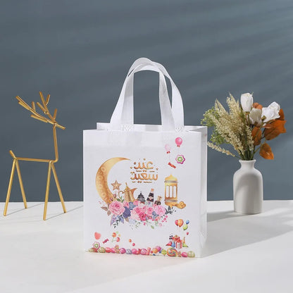 4Pcs Eid Mubarak Gift Bag Ramadan Kareem Nonwoven Pouch Cookie Candy Packaging Bags Muslim Islamic Ramadan Party Decor Supplies