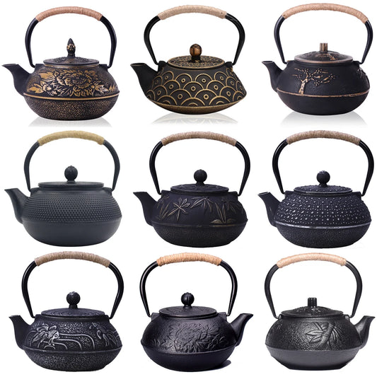 900ML Japanese Style Cast Iron Teapot With Stainless Steel Infuser Strainer Plum Blossom Cast Iron Tea Kettle for Boiling Water
