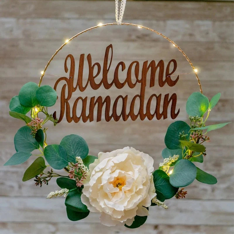 Ramadan Eid Mubarak Decorations for Home Iron Metal Wreath Hoop Islamic Muslim Festival Party Door Decor Ramadan Kareem Deco